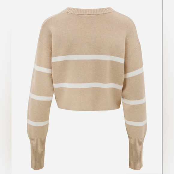 Luna Elegant Beige and White Women's Crew Neck Sweater - Picture 2 of 7